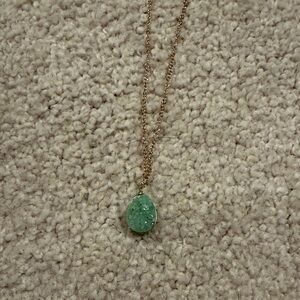 Gold Chain Necklace with Mint Green Druzy Teardrop Pendant